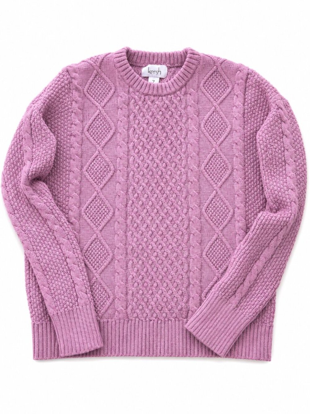 Kersh Pink Cable Knit Crewneck Sweater